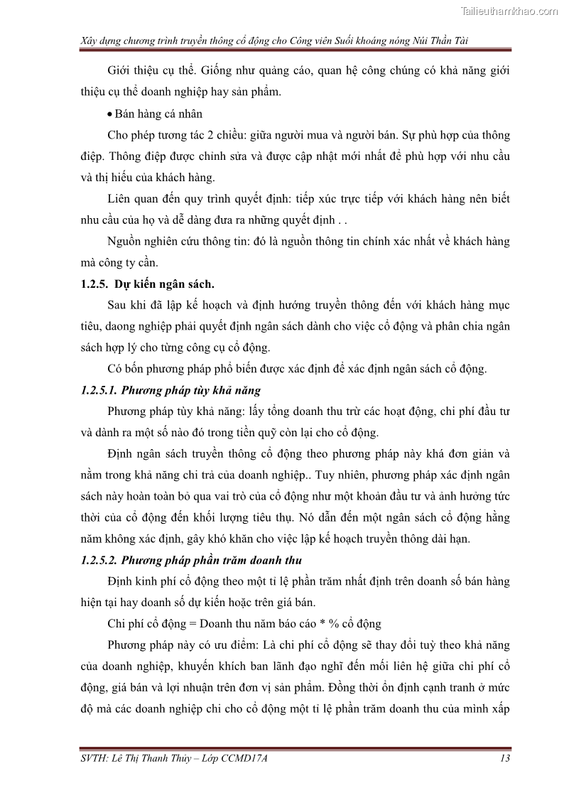 Đồ án tốt nghiệp marketing du lịch Xây dựng chương trình truyền thông cổ động cho công viên suối khoáng nóng Núi Thần Tài - 2 Trang 23