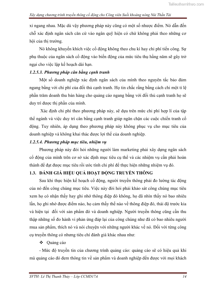 Đồ án tốt nghiệp marketing du lịch Xây dựng chương trình truyền thông cổ động cho công viên suối khoáng nóng Núi Thần Tài - 2 Trang 24