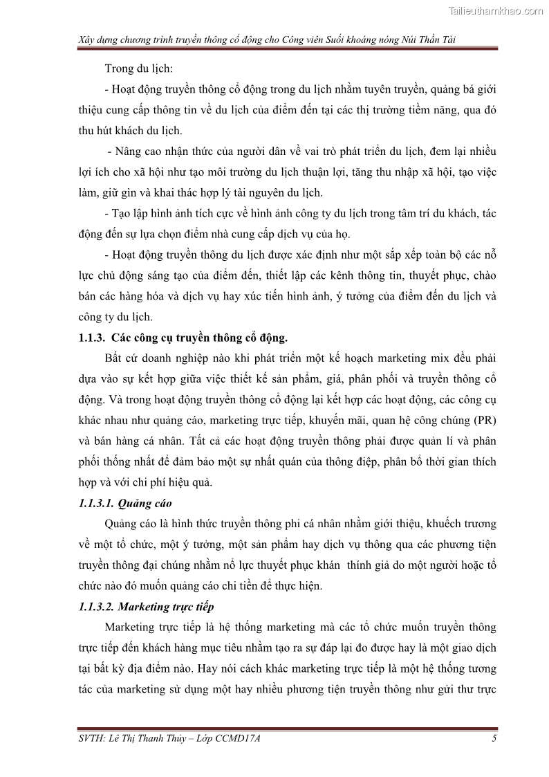 Đồ án tốt nghiệp marketing du lịch Xây dựng chương trình truyền thông cổ động cho công viên suối khoáng nóng Núi Thần Tài - 2 Trang 15