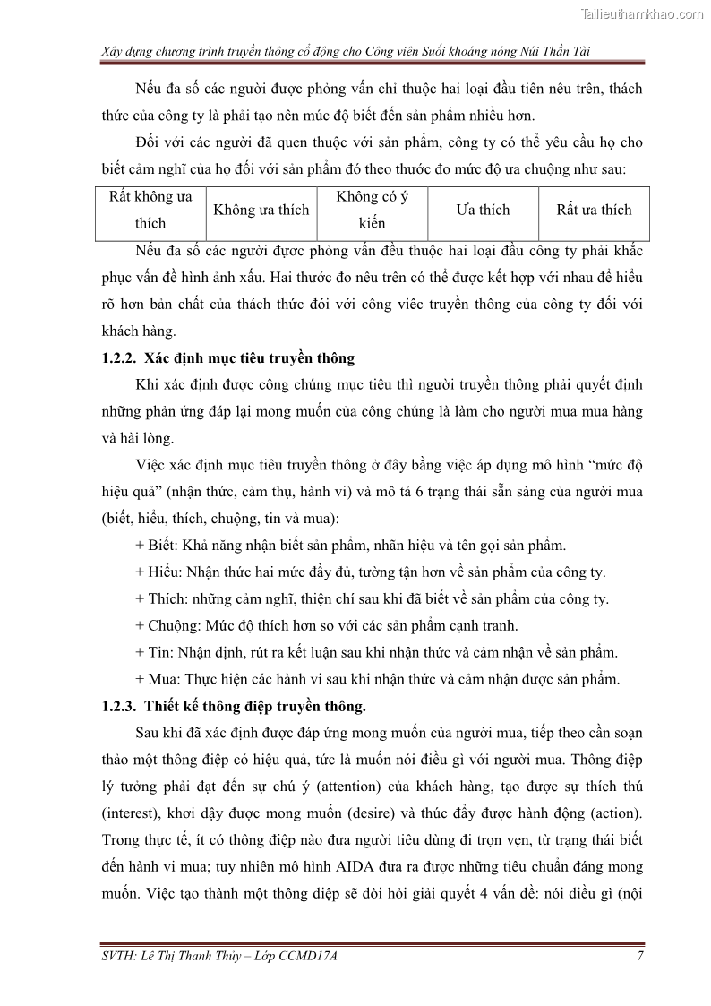 Đồ án tốt nghiệp marketing du lịch Xây dựng chương trình truyền thông cổ động cho công viên suối khoáng nóng Núi Thần Tài - 2 Trang 17