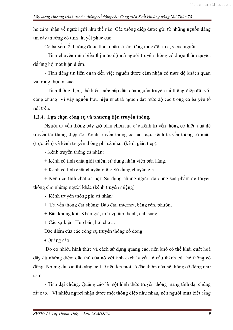 Đồ án tốt nghiệp marketing du lịch Xây dựng chương trình truyền thông cổ động cho công viên suối khoáng nóng Núi Thần Tài - 2 Trang 19