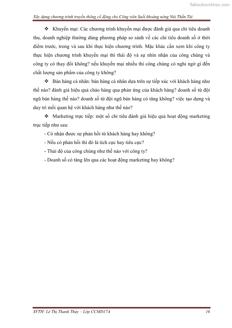 Đồ án tốt nghiệp marketing du lịch Xây dựng chương trình truyền thông cổ động cho công viên suối khoáng nóng Núi Thần Tài - 3 Trang 26
