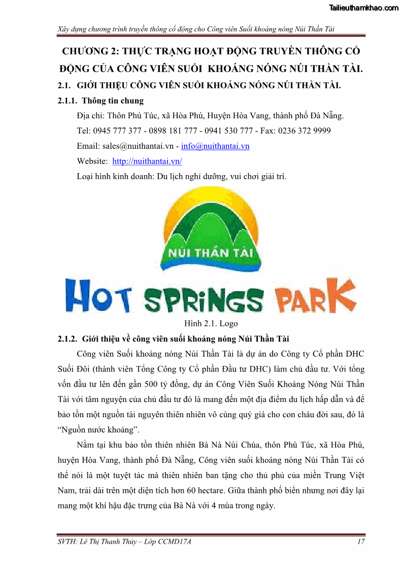 Đồ án tốt nghiệp marketing du lịch Xây dựng chương trình truyền thông cổ động cho công viên suối khoáng nóng Núi Thần Tài - 3 Trang 27