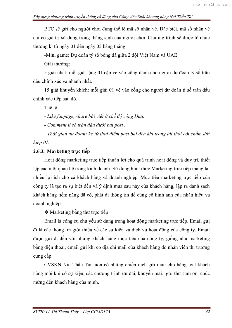 Đồ án tốt nghiệp marketing du lịch Xây dựng chương trình truyền thông cổ động cho công viên suối khoáng nóng Núi Thần Tài - 5 Trang 52