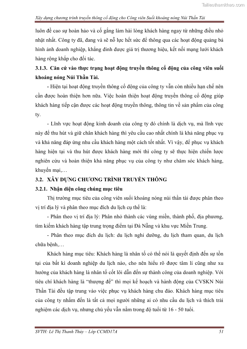 Đồ án tốt nghiệp marketing du lịch Xây dựng chương trình truyền thông cổ động cho công viên suối khoáng nóng Núi Thần Tài - 6 Trang 61