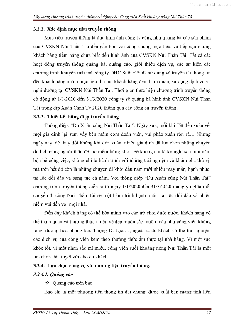 Đồ án tốt nghiệp marketing du lịch Xây dựng chương trình truyền thông cổ động cho công viên suối khoáng nóng Núi Thần Tài - 6 Trang 62