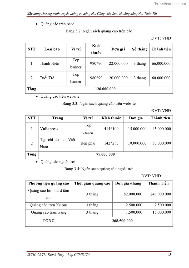 Đồ án tốt nghiệp marketing du lịch Xây dựng chương trình truyền thông cổ động cho công viên suối khoáng nóng Núi Thần Tài - 7 Trang 75
