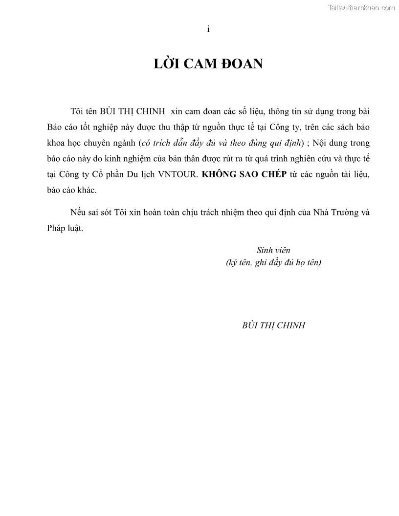 Khóa luận tốt nghiệp Giải pháp nhằm nâng cao hiệu quả kinh doanh lữ hành nội địa tại Công ty cổ phần du lịch VNTOUR - 1 Trang 2