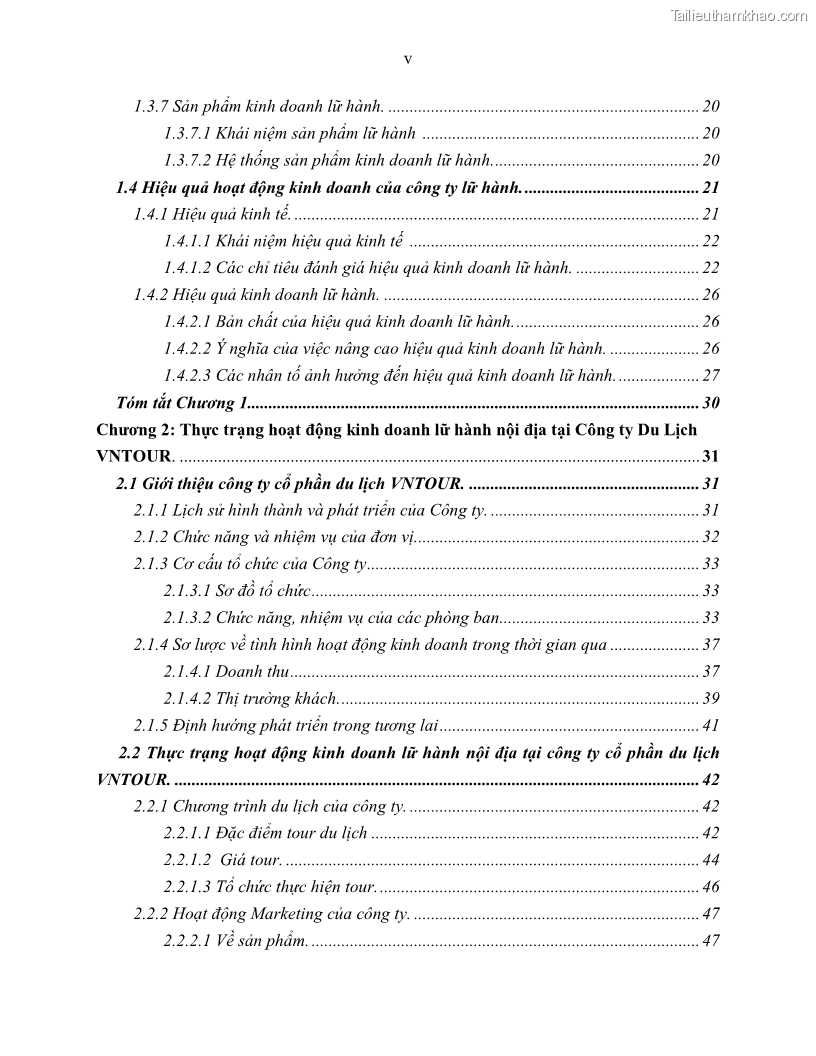 Khóa luận tốt nghiệp Giải pháp nhằm nâng cao hiệu quả kinh doanh lữ hành nội địa tại Công ty cổ phần du lịch VNTOUR - 1 Trang 6