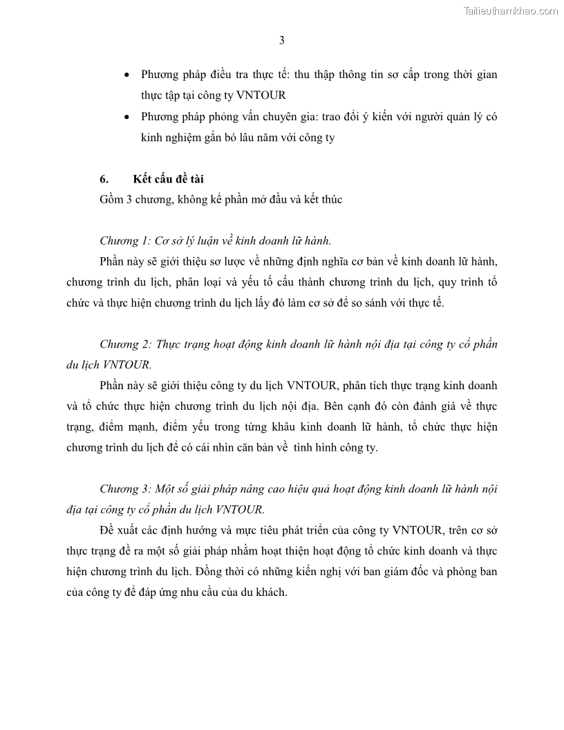 Khóa luận tốt nghiệp Giải pháp nhằm nâng cao hiệu quả kinh doanh lữ hành nội địa tại Công ty cổ phần du lịch VNTOUR - 2 Trang 13