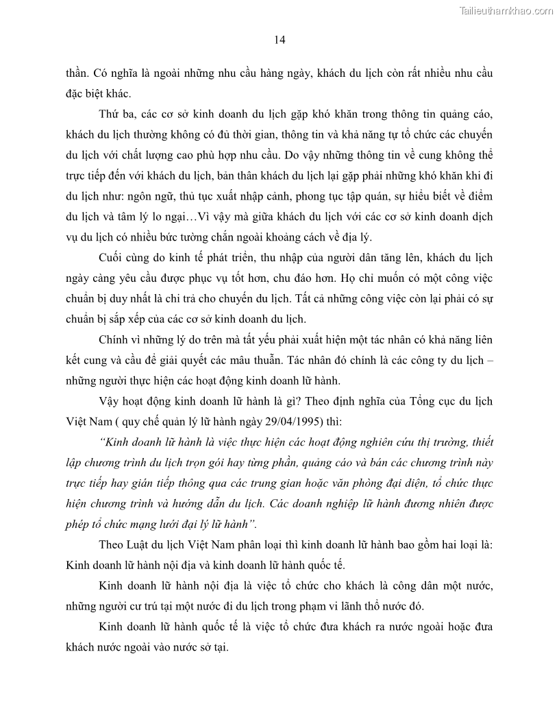 Khóa luận tốt nghiệp Giải pháp nhằm nâng cao hiệu quả kinh doanh lữ hành nội địa tại Công ty cổ phần du lịch VNTOUR - 2 Trang 24