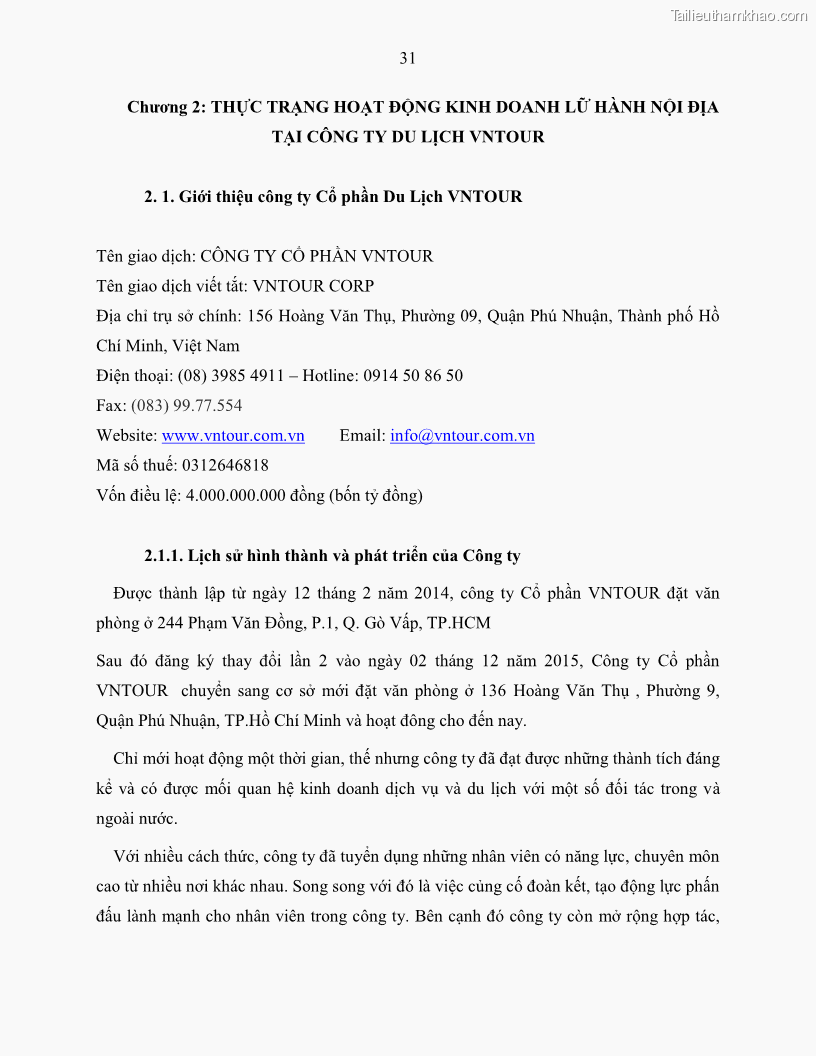 Khóa luận tốt nghiệp Giải pháp nhằm nâng cao hiệu quả kinh doanh lữ hành nội địa tại Công ty cổ phần du lịch VNTOUR - 4 Trang 41