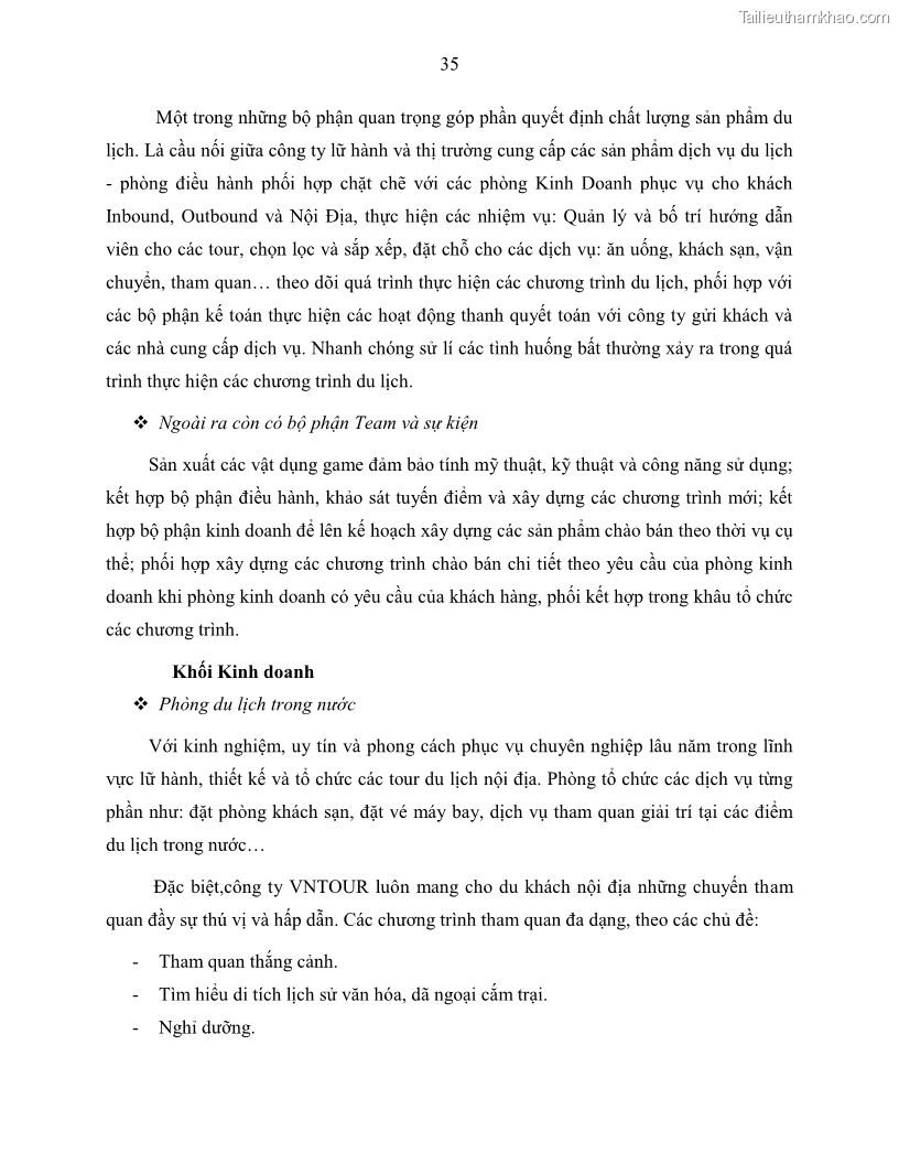 Khóa luận tốt nghiệp Giải pháp nhằm nâng cao hiệu quả kinh doanh lữ hành nội địa tại Công ty cổ phần du lịch VNTOUR - 4 Trang 45