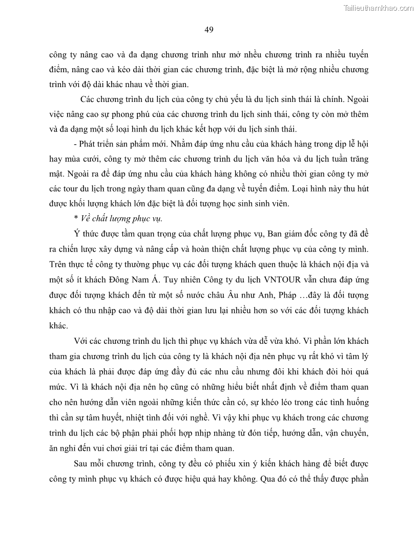 Khóa luận tốt nghiệp Giải pháp nhằm nâng cao hiệu quả kinh doanh lữ hành nội địa tại Công ty cổ phần du lịch VNTOUR - 5 Trang 59
