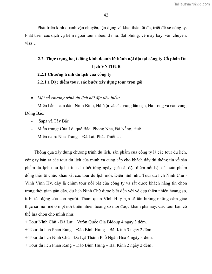 Khóa luận tốt nghiệp Giải pháp nhằm nâng cao hiệu quả kinh doanh lữ hành nội địa tại Công ty cổ phần du lịch VNTOUR - 5 Trang 52