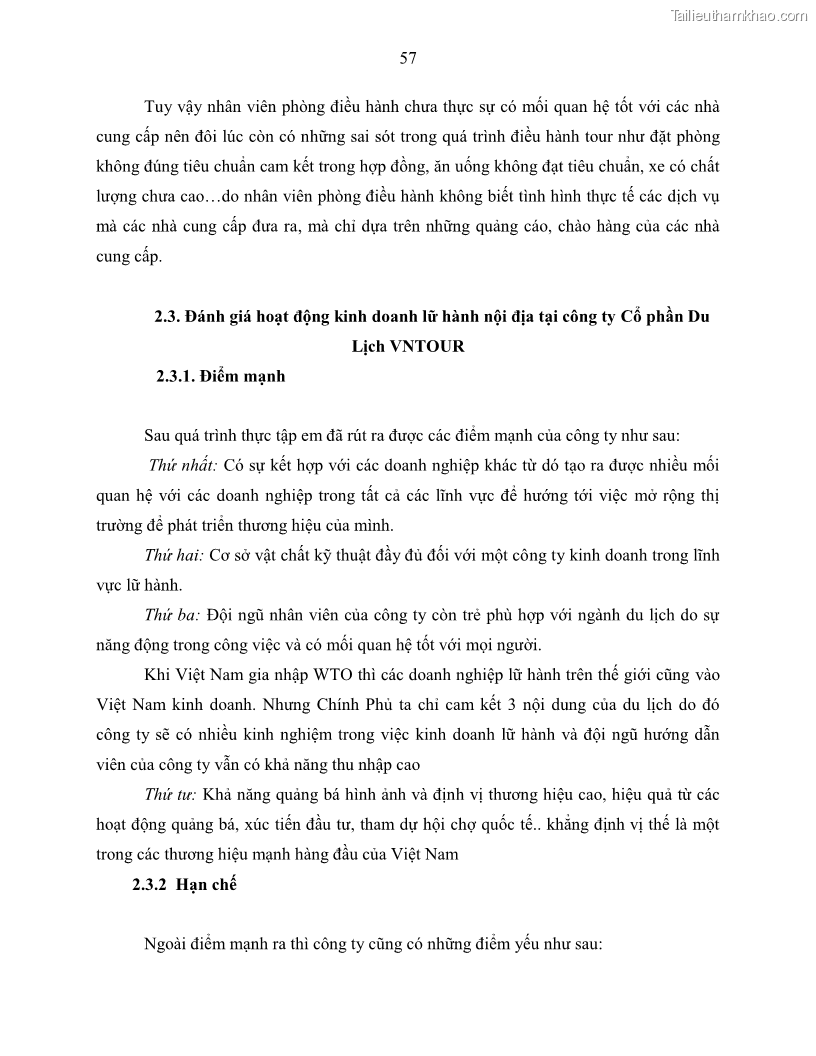 Khóa luận tốt nghiệp Giải pháp nhằm nâng cao hiệu quả kinh doanh lữ hành nội địa tại Công ty cổ phần du lịch VNTOUR - 6 Trang 67