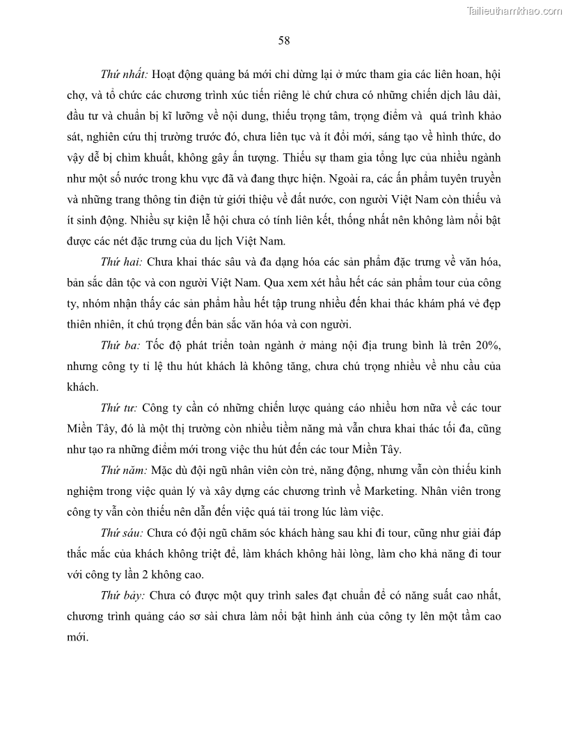 Khóa luận tốt nghiệp Giải pháp nhằm nâng cao hiệu quả kinh doanh lữ hành nội địa tại Công ty cổ phần du lịch VNTOUR - 6 Trang 68