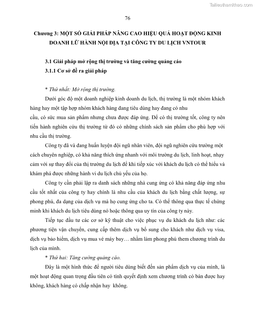 Khóa luận tốt nghiệp Giải pháp nhằm nâng cao hiệu quả kinh doanh lữ hành nội địa tại Công ty cổ phần du lịch VNTOUR - 8 Trang 86