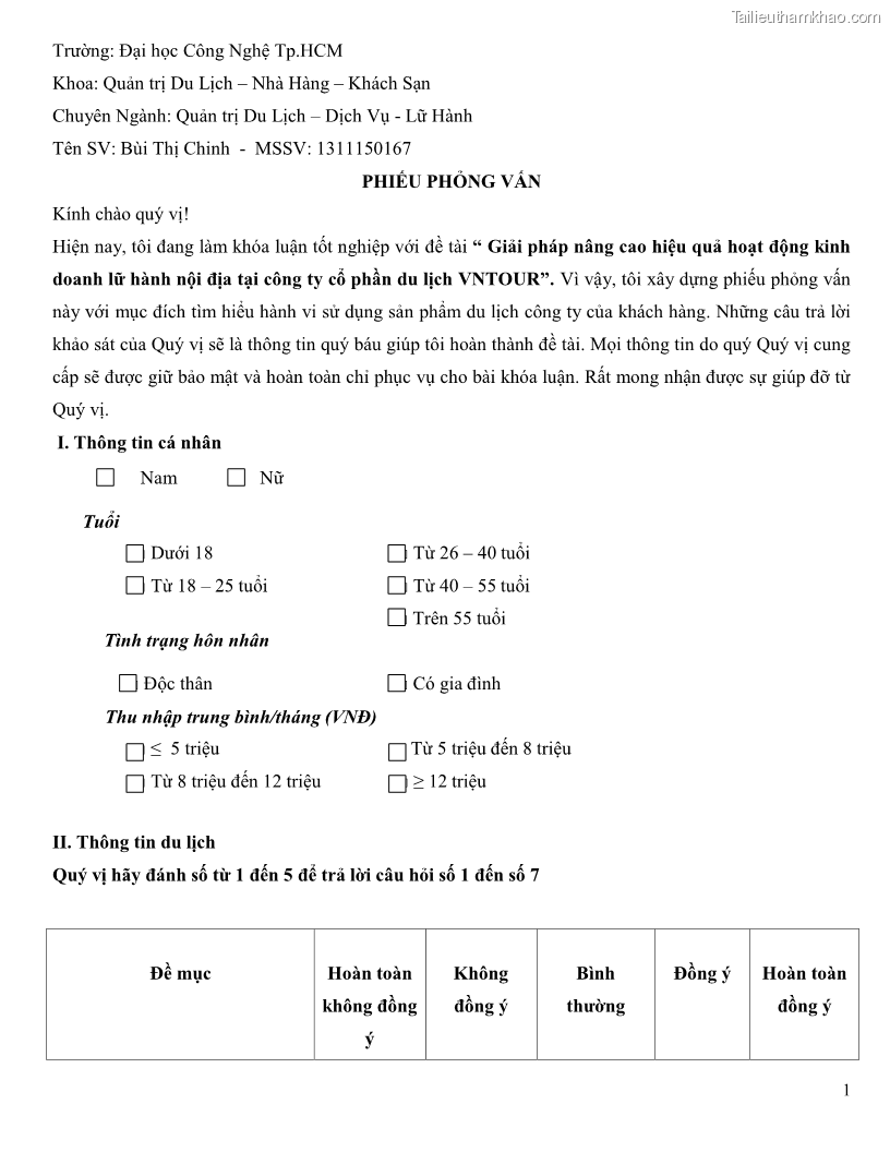 Khóa luận tốt nghiệp Giải pháp nhằm nâng cao hiệu quả kinh doanh lữ hành nội địa tại Công ty cổ phần du lịch VNTOUR - 9 Trang 107