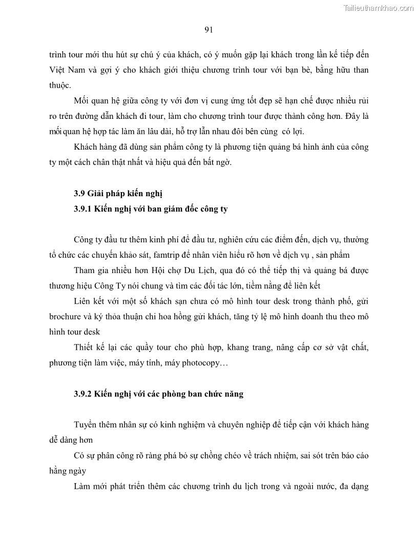 Khóa luận tốt nghiệp Giải pháp nhằm nâng cao hiệu quả kinh doanh lữ hành nội địa tại Công ty cổ phần du lịch VNTOUR - 9 Trang 101