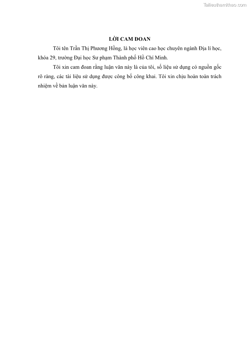 Luận văn thạc sĩ địa lý học Phát triển du lịch nông nghiệp ở huyện Vĩnh Cửu, tỉnh Đồng Nai theo hướng bền vững - Trường hợp làng bưởi Tân Triều - 1 Trang 3