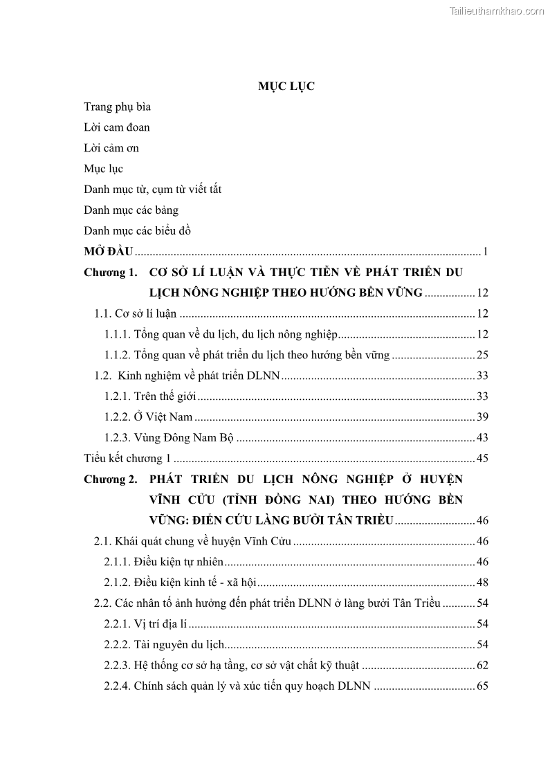 Luận văn thạc sĩ địa lý học Phát triển du lịch nông nghiệp ở huyện Vĩnh Cửu, tỉnh Đồng Nai theo hướng bền vững - Trường hợp làng bưởi Tân Triều - 1 Trang 5