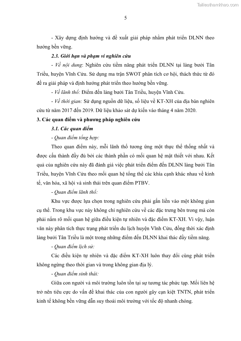 Luận văn thạc sĩ địa lý học Phát triển du lịch nông nghiệp ở huyện Vĩnh Cửu, tỉnh Đồng Nai theo hướng bền vững - Trường hợp làng bưởi Tân Triều - 2 Trang 14