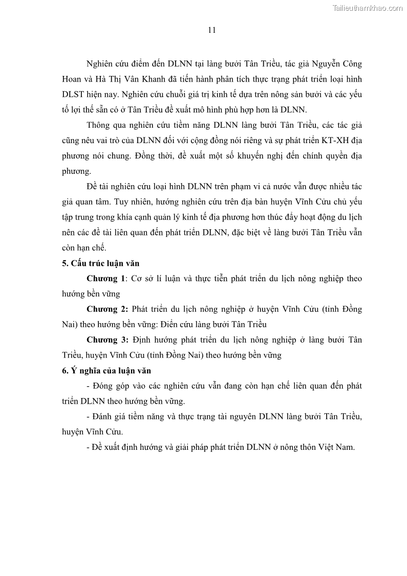 Luận văn thạc sĩ địa lý học Phát triển du lịch nông nghiệp ở huyện Vĩnh Cửu, tỉnh Đồng Nai theo hướng bền vững - Trường hợp làng bưởi Tân Triều - 2 Trang 20