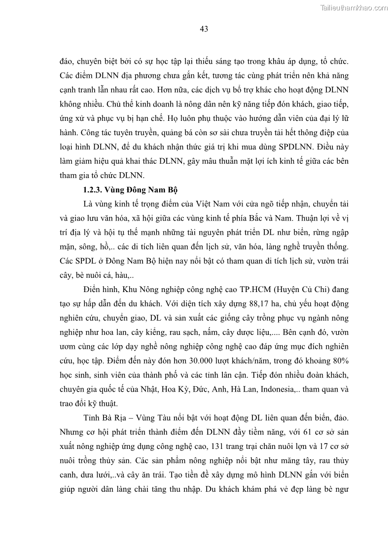 Luận văn thạc sĩ địa lý học Phát triển du lịch nông nghiệp ở huyện Vĩnh Cửu, tỉnh Đồng Nai theo hướng bền vững - Trường hợp làng bưởi Tân Triều - 5 Trang 52