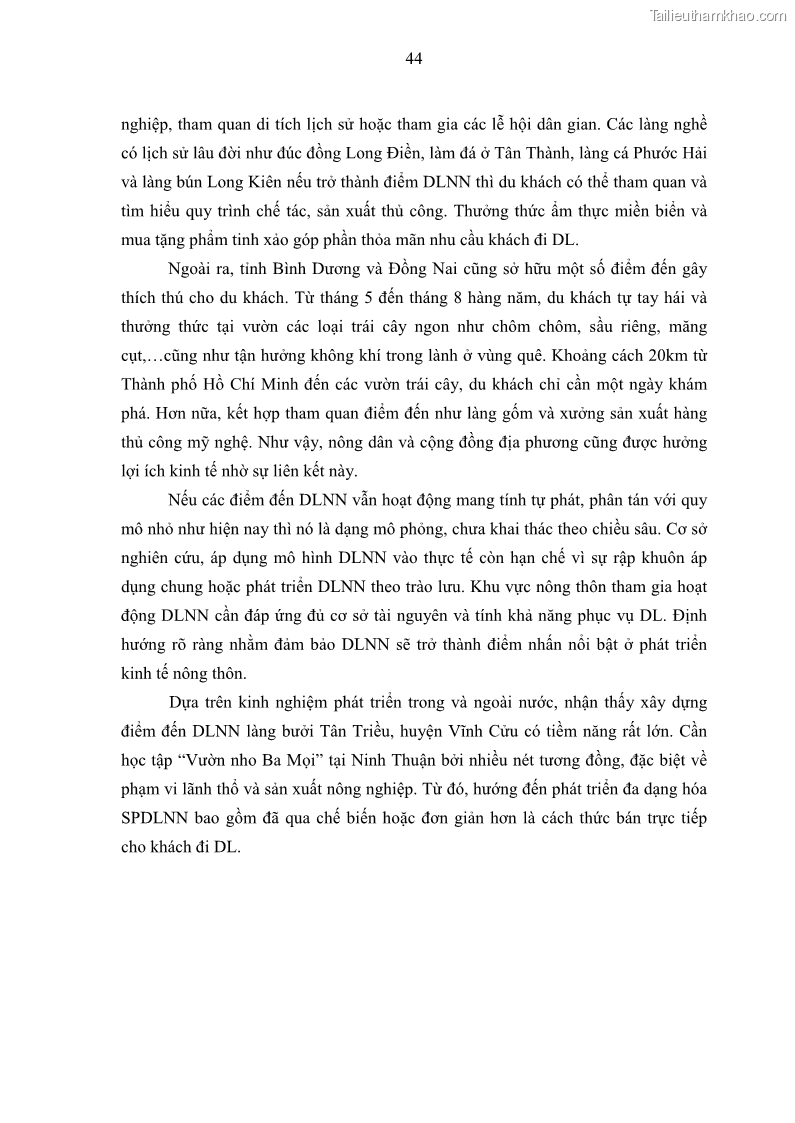 Luận văn thạc sĩ địa lý học Phát triển du lịch nông nghiệp ở huyện Vĩnh Cửu, tỉnh Đồng Nai theo hướng bền vững - Trường hợp làng bưởi Tân Triều - 5 Trang 53