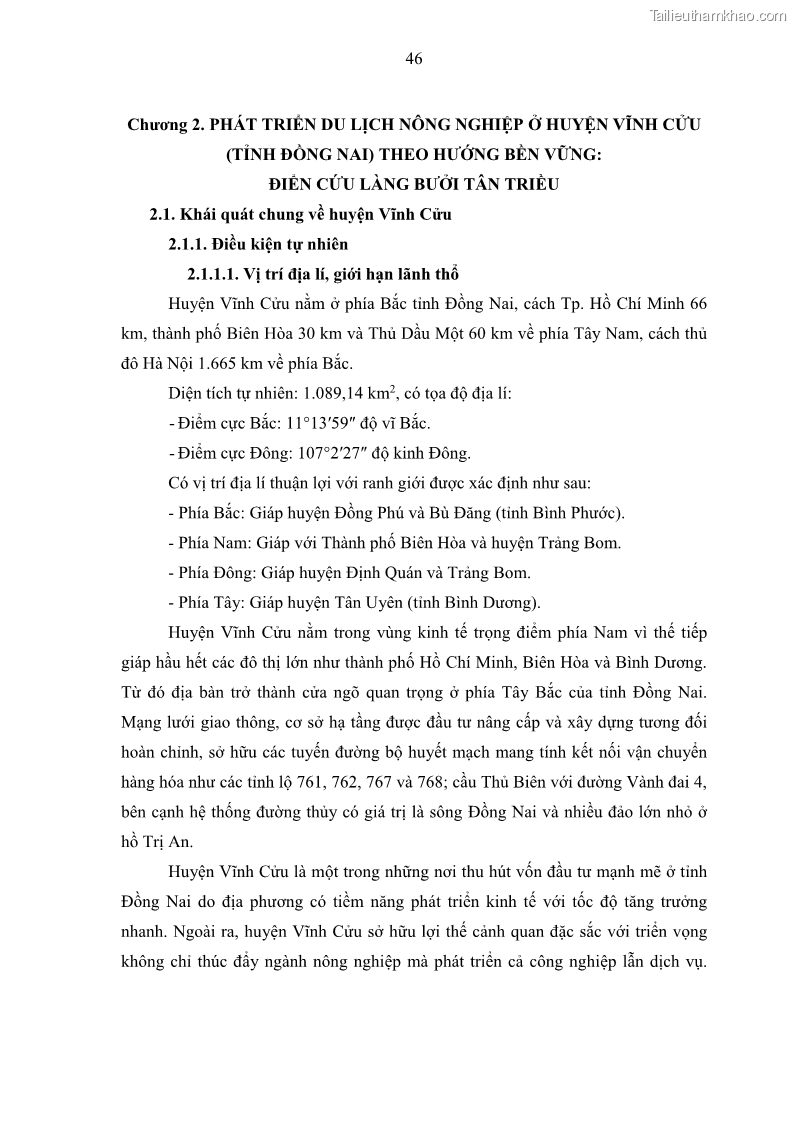 Luận văn thạc sĩ địa lý học Phát triển du lịch nông nghiệp ở huyện Vĩnh Cửu, tỉnh Đồng Nai theo hướng bền vững - Trường hợp làng bưởi Tân Triều - 5 Trang 55