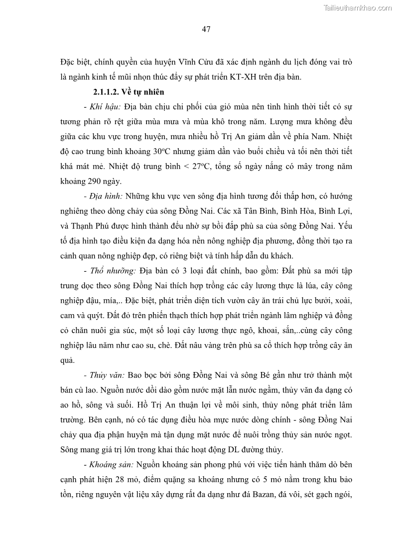 Luận văn thạc sĩ địa lý học Phát triển du lịch nông nghiệp ở huyện Vĩnh Cửu, tỉnh Đồng Nai theo hướng bền vững - Trường hợp làng bưởi Tân Triều - 5 Trang 56
