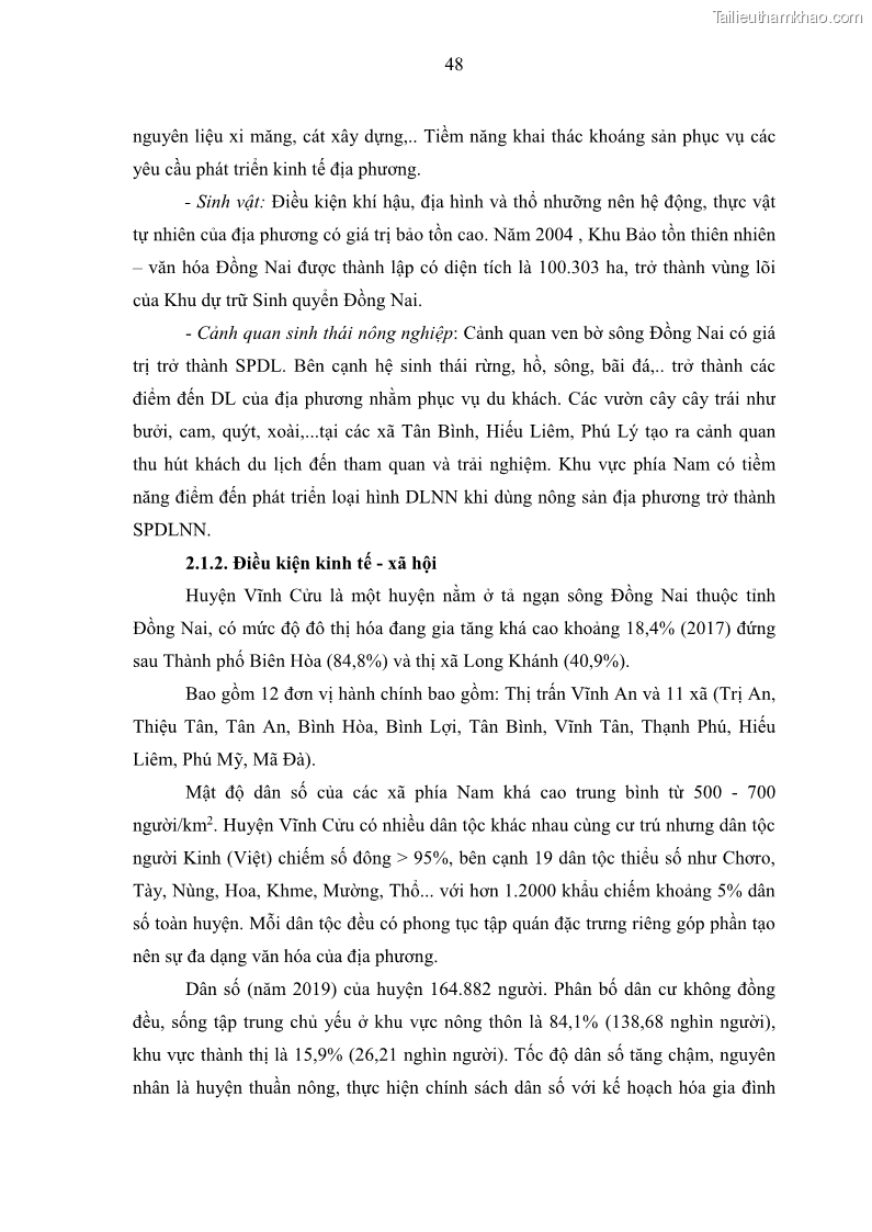 Luận văn thạc sĩ địa lý học Phát triển du lịch nông nghiệp ở huyện Vĩnh Cửu, tỉnh Đồng Nai theo hướng bền vững - Trường hợp làng bưởi Tân Triều - 5 Trang 57