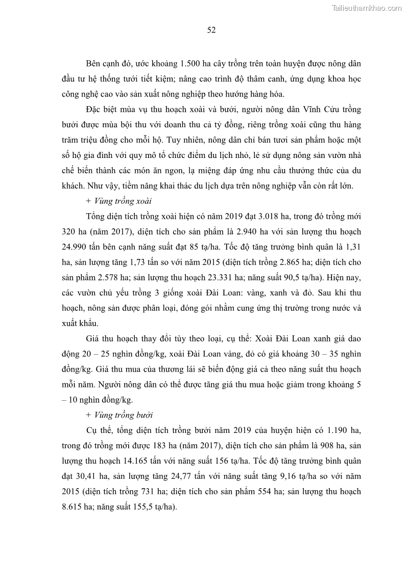 Luận văn thạc sĩ địa lý học Phát triển du lịch nông nghiệp ở huyện Vĩnh Cửu, tỉnh Đồng Nai theo hướng bền vững - Trường hợp làng bưởi Tân Triều - 6 Trang 61