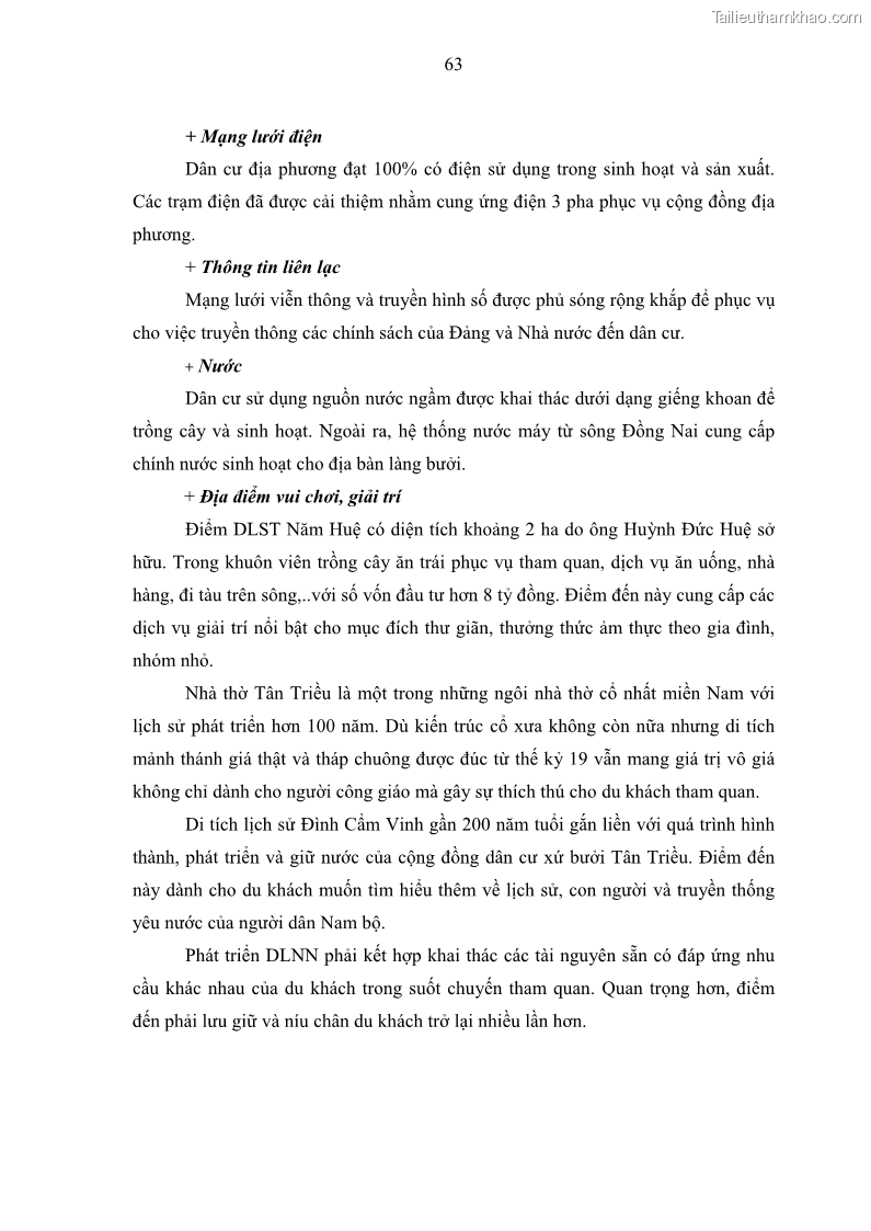Luận văn thạc sĩ địa lý học Phát triển du lịch nông nghiệp ở huyện Vĩnh Cửu, tỉnh Đồng Nai theo hướng bền vững - Trường hợp làng bưởi Tân Triều - 6 Trang 72