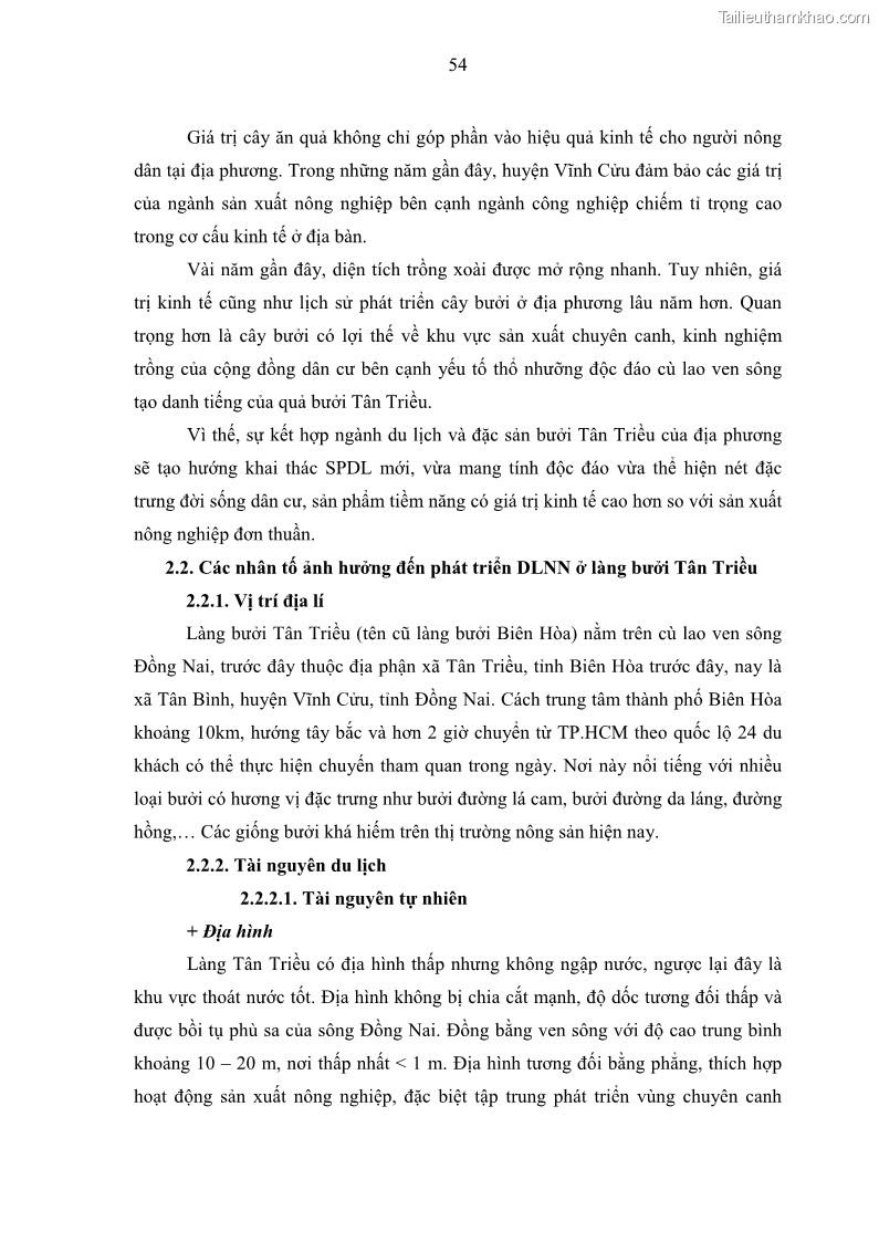 Luận văn thạc sĩ địa lý học Phát triển du lịch nông nghiệp ở huyện Vĩnh Cửu, tỉnh Đồng Nai theo hướng bền vững - Trường hợp làng bưởi Tân Triều - 6 Trang 63