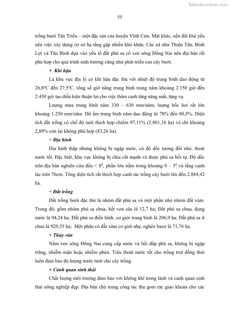 Luận văn thạc sĩ địa lý học Phát triển du lịch nông nghiệp ở huyện Vĩnh Cửu, tỉnh Đồng Nai theo hướng bền vững - Trường hợp làng bưởi Tân Triều - 6 Trang 64
