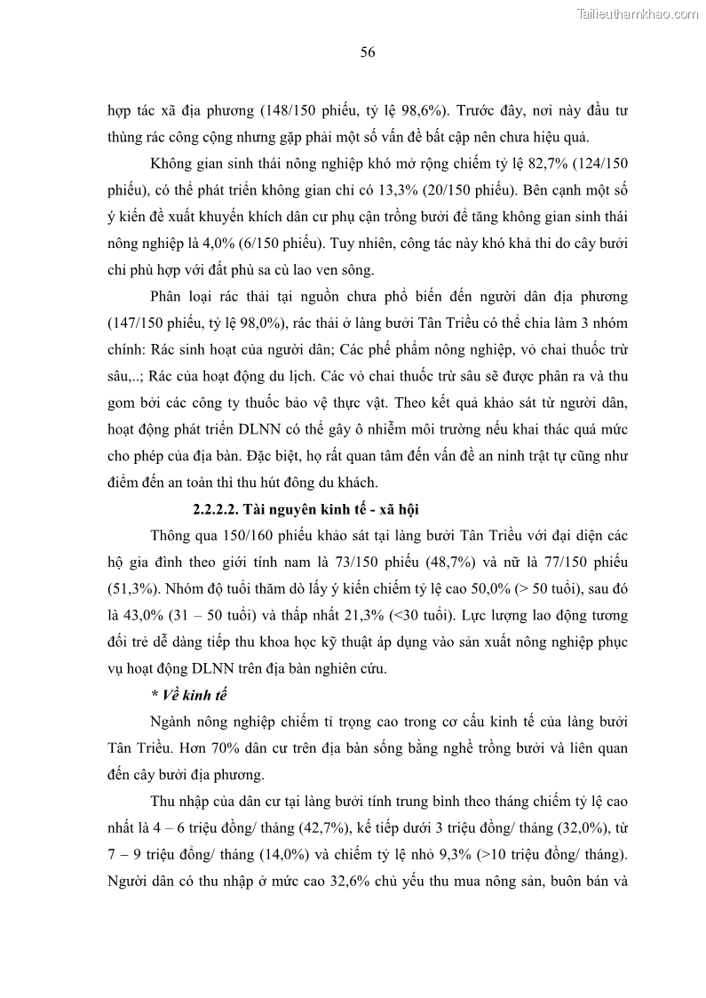 Luận văn thạc sĩ địa lý học Phát triển du lịch nông nghiệp ở huyện Vĩnh Cửu, tỉnh Đồng Nai theo hướng bền vững - Trường hợp làng bưởi Tân Triều - 6 Trang 65