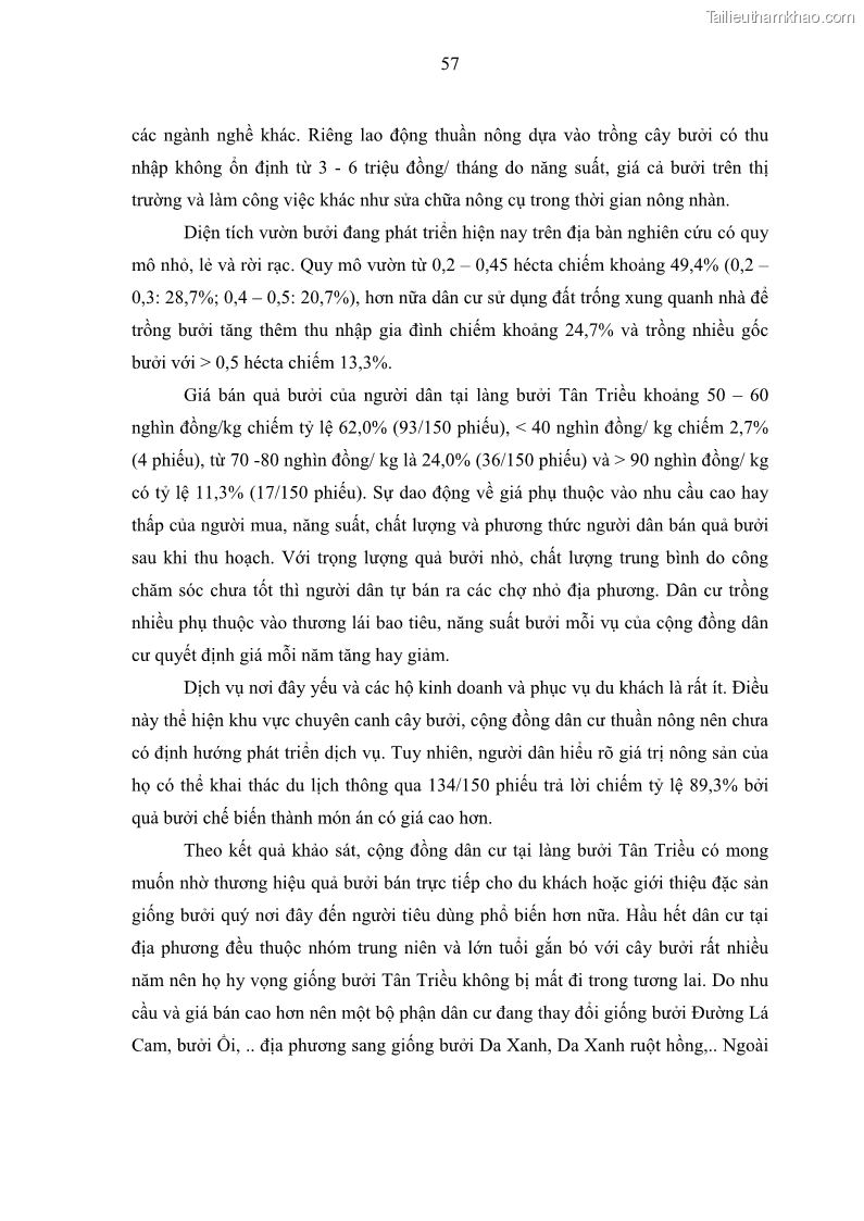 Luận văn thạc sĩ địa lý học Phát triển du lịch nông nghiệp ở huyện Vĩnh Cửu, tỉnh Đồng Nai theo hướng bền vững - Trường hợp làng bưởi Tân Triều - 6 Trang 66