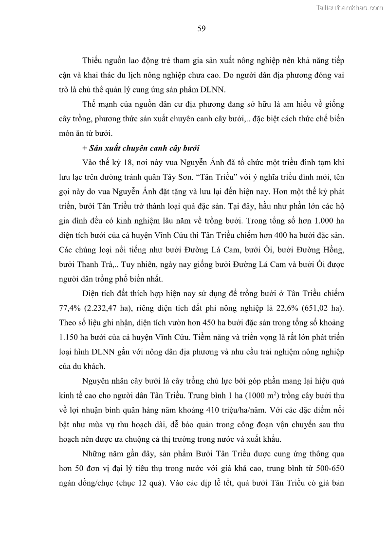 Luận văn thạc sĩ địa lý học Phát triển du lịch nông nghiệp ở huyện Vĩnh Cửu, tỉnh Đồng Nai theo hướng bền vững - Trường hợp làng bưởi Tân Triều - 6 Trang 68