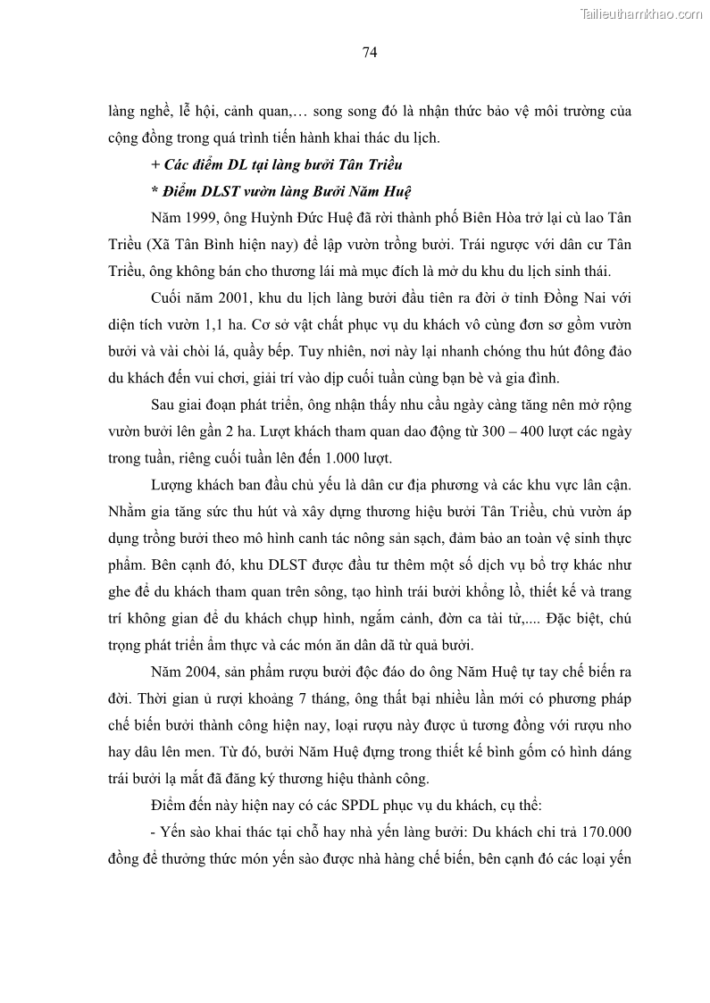 Luận văn thạc sĩ địa lý học Phát triển du lịch nông nghiệp ở huyện Vĩnh Cửu, tỉnh Đồng Nai theo hướng bền vững - Trường hợp làng bưởi Tân Triều - 7 Trang 83