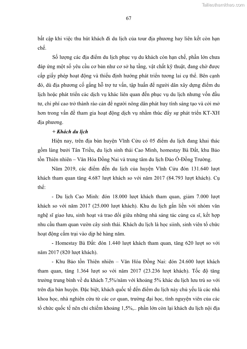 Luận văn thạc sĩ địa lý học Phát triển du lịch nông nghiệp ở huyện Vĩnh Cửu, tỉnh Đồng Nai theo hướng bền vững - Trường hợp làng bưởi Tân Triều - 7 Trang 76