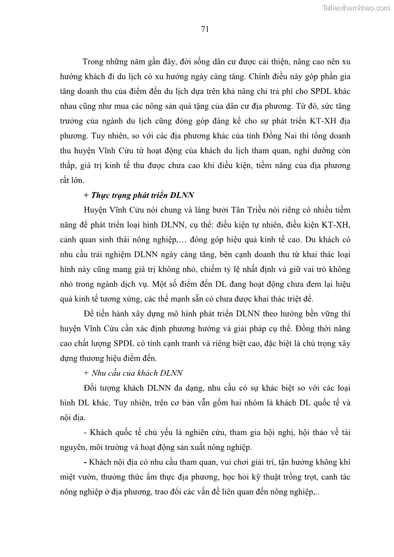 Luận văn thạc sĩ địa lý học Phát triển du lịch nông nghiệp ở huyện Vĩnh Cửu, tỉnh Đồng Nai theo hướng bền vững - Trường hợp làng bưởi Tân Triều - 7 Trang 80