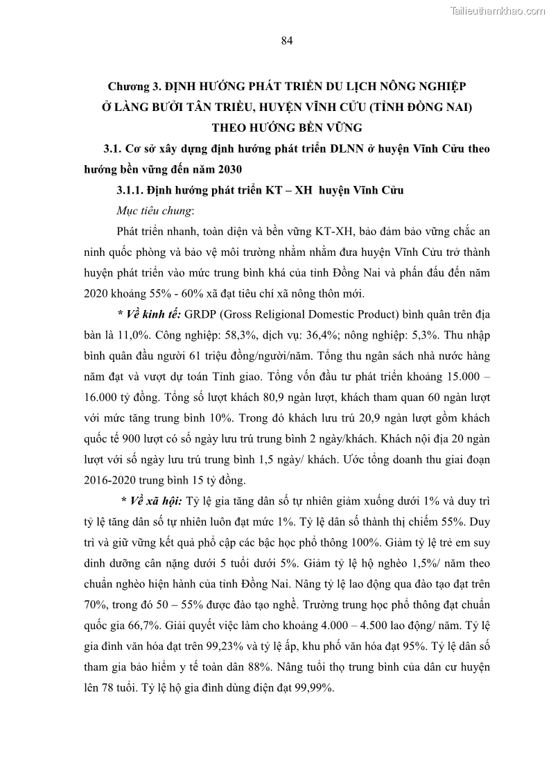 Luận văn thạc sĩ địa lý học Phát triển du lịch nông nghiệp ở huyện Vĩnh Cửu, tỉnh Đồng Nai theo hướng bền vững - Trường hợp làng bưởi Tân Triều - 8 Trang 93