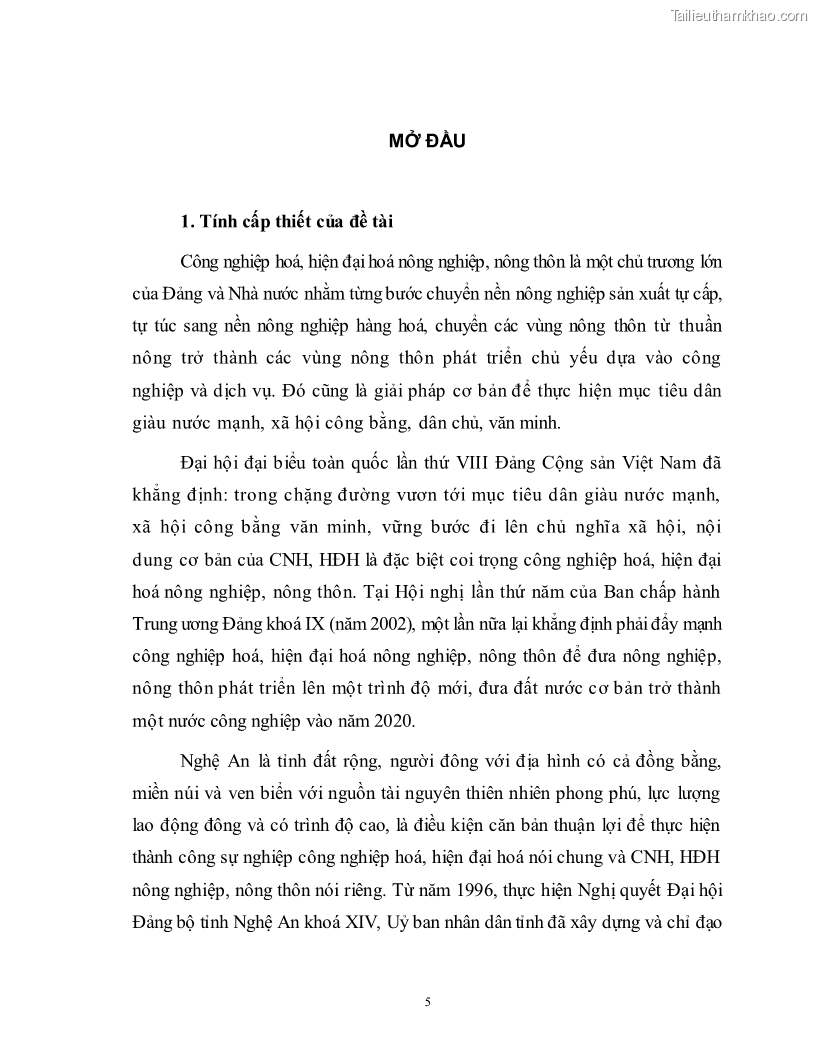 Luận văn thạc sĩ khoa học kinh tế Công nghiệp hóa, hiện đại hóa nông nghiệp, nông thôn ở Nghệ An - 1 Trang 4