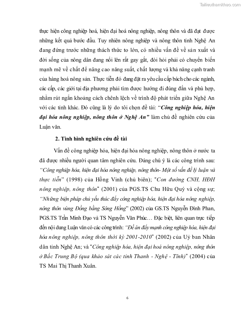 Luận văn thạc sĩ khoa học kinh tế Công nghiệp hóa, hiện đại hóa nông nghiệp, nông thôn ở Nghệ An - 1 Trang 5