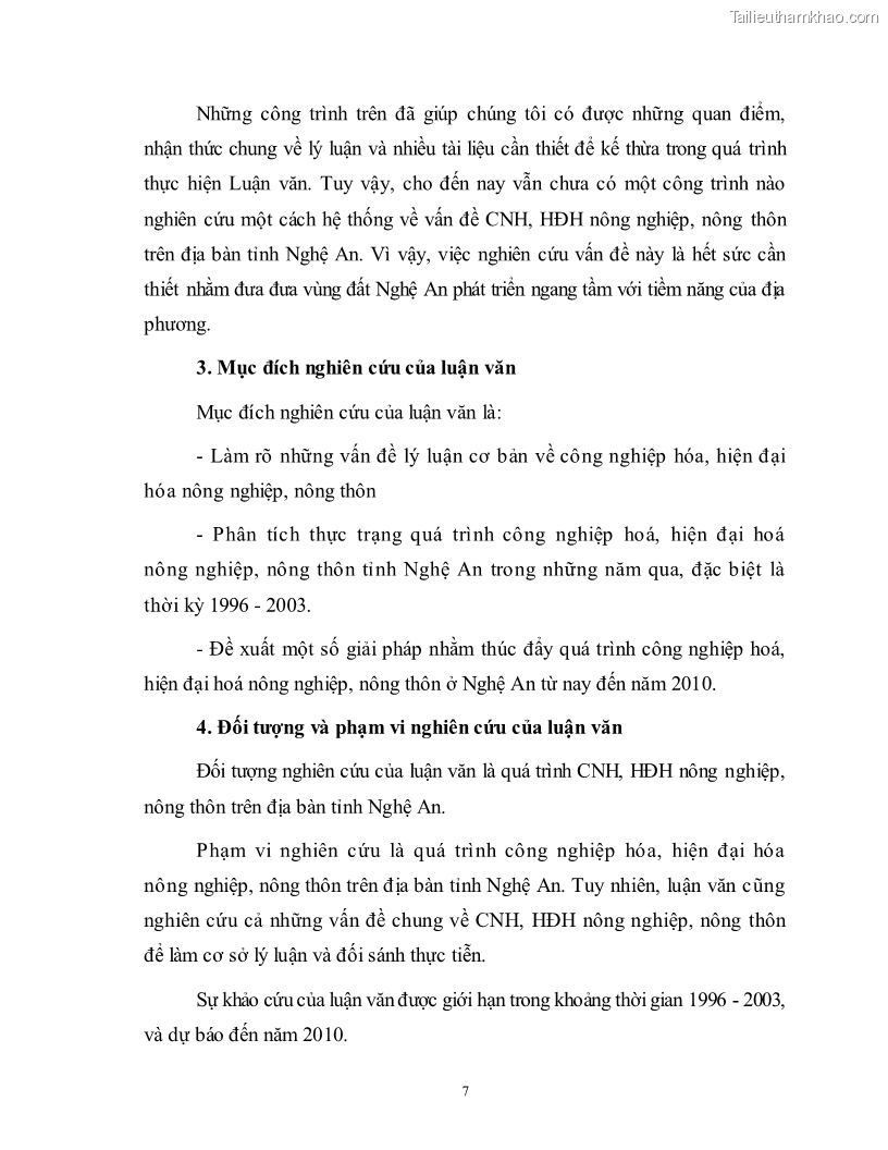Luận văn thạc sĩ khoa học kinh tế Công nghiệp hóa, hiện đại hóa nông nghiệp, nông thôn ở Nghệ An - 1 Trang 6