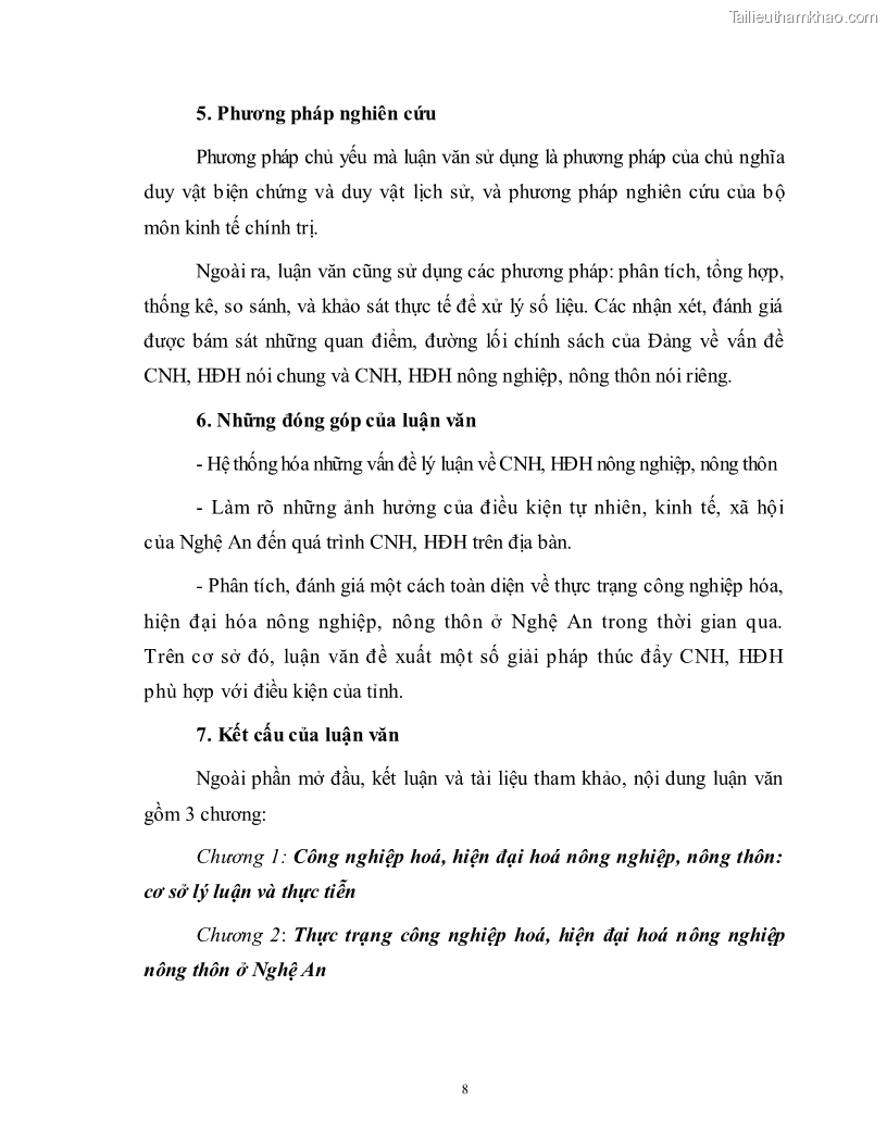 Luận văn thạc sĩ khoa học kinh tế Công nghiệp hóa, hiện đại hóa nông nghiệp, nông thôn ở Nghệ An - 1 Trang 7