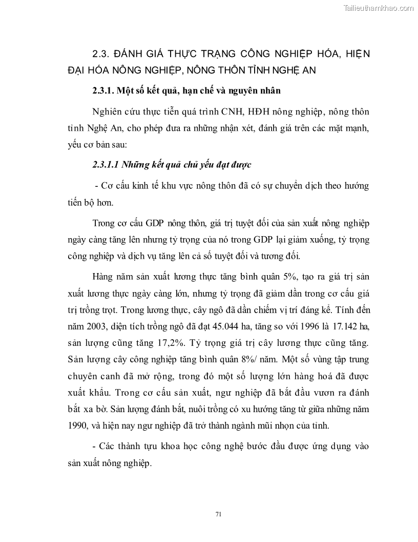 Luận văn thạc sĩ khoa học kinh tế Công nghiệp hóa, hiện đại hóa nông nghiệp, nông thôn ở Nghệ An - 6 Trang 70