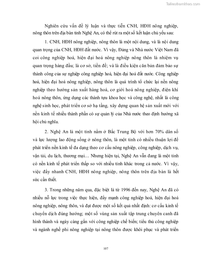 Luận văn thạc sĩ khoa học kinh tế Công nghiệp hóa, hiện đại hóa nông nghiệp, nông thôn ở Nghệ An - 9 Trang 106